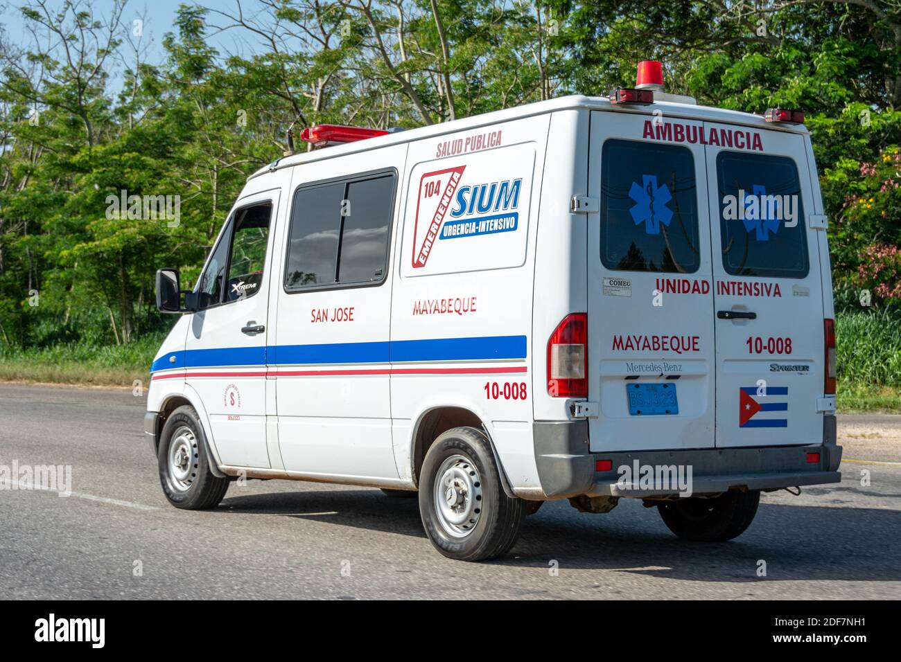 SIUM ambulance in the highway, Villa Clara, Cuba Stock Photo