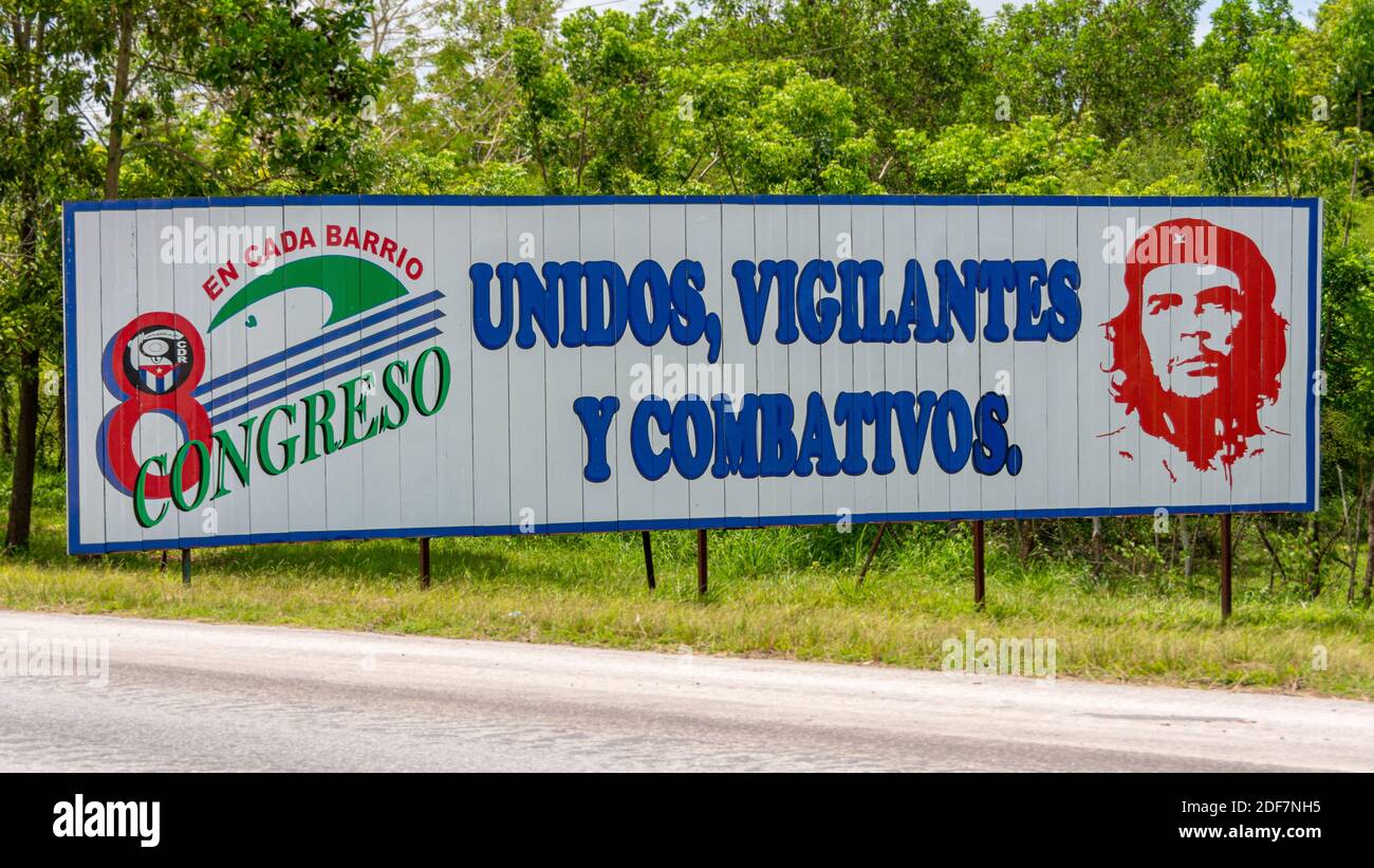 8 Congreso de los CDR billboard, Villa Clara, Cuba Stock Photo
