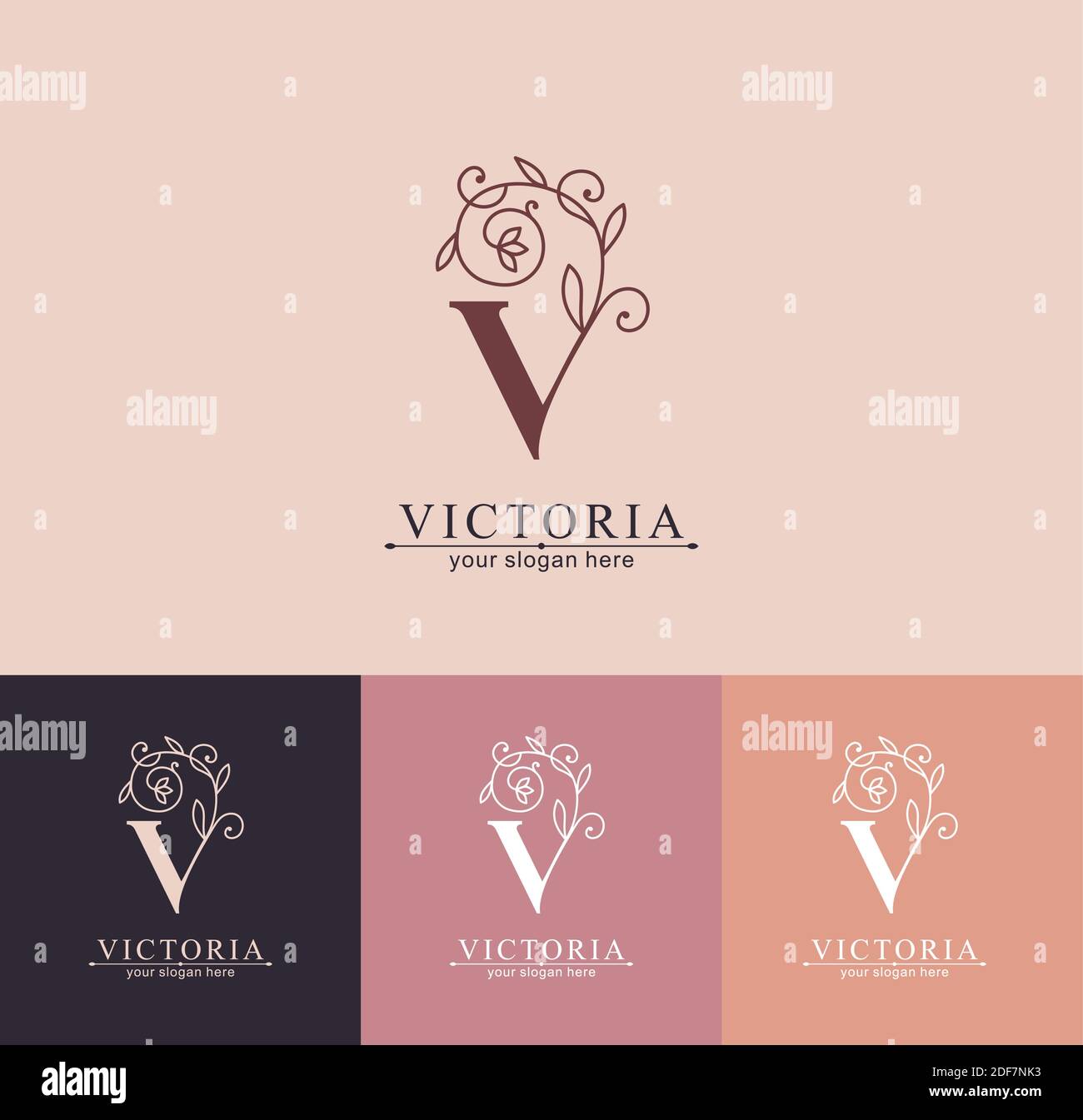 Letter V logo template. Monnogram, delicate floral design. Personal logo. Stock Vector