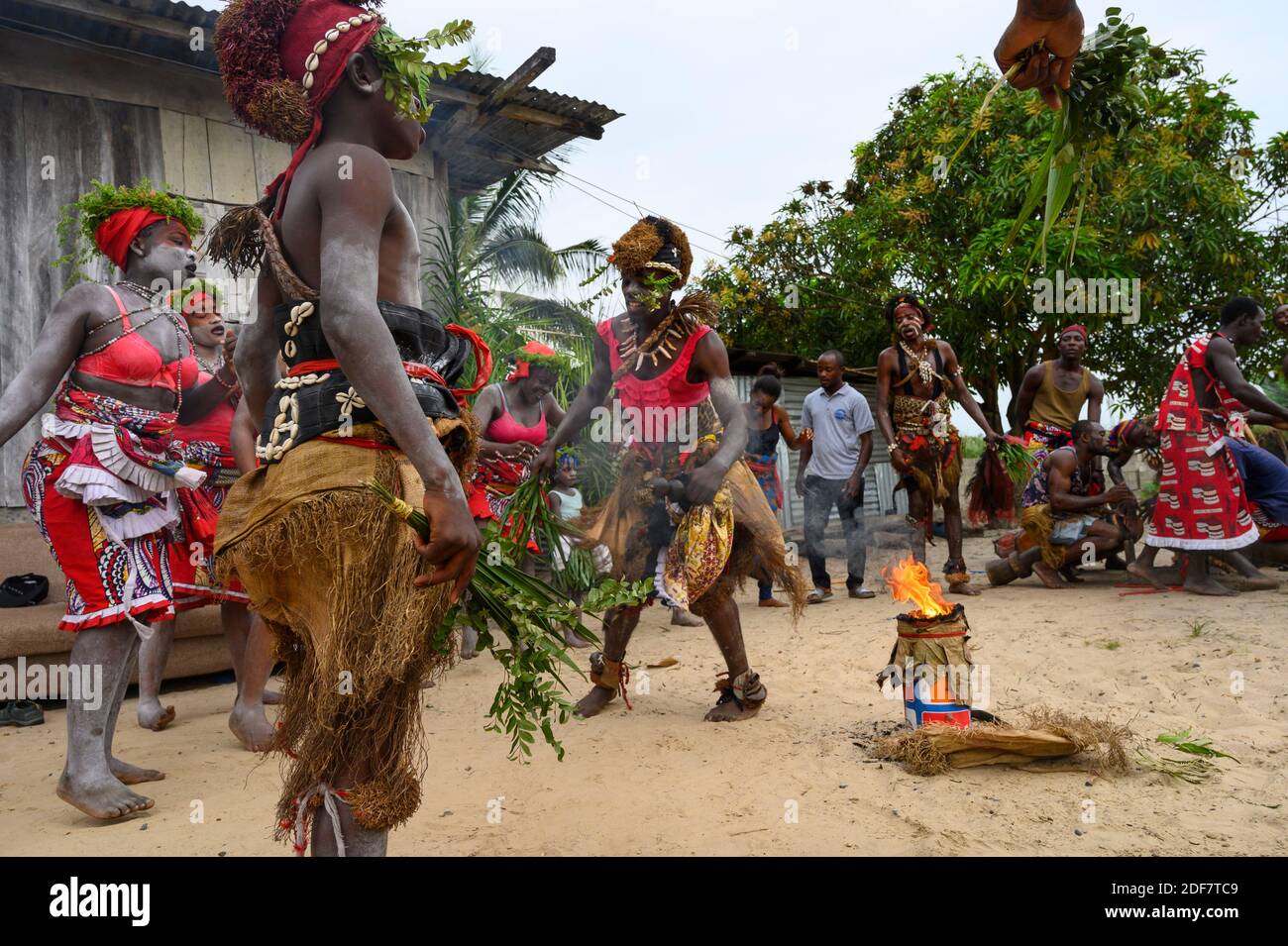 Gabon Libreville Dance With Traditional Makeup And Clothes During