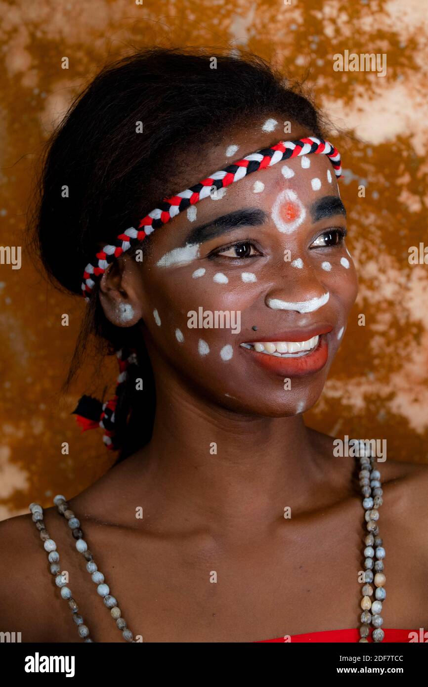 Gabon, Libreville, portrait of a woman with traditional makeup Stock Photo  - Alamy