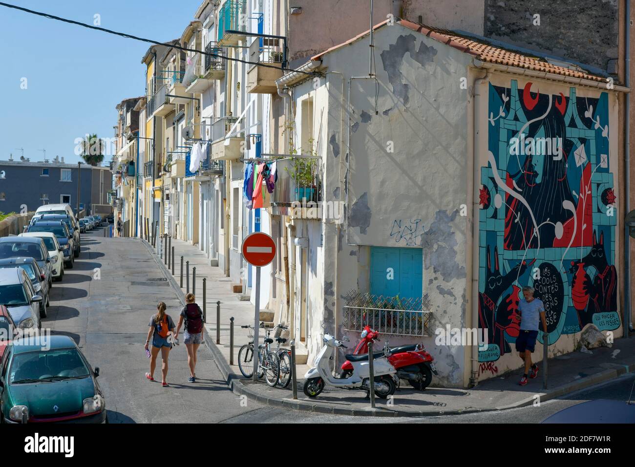 France, Herault, Sete, Quartier Haut, Villaret Joyeuse street, fresco