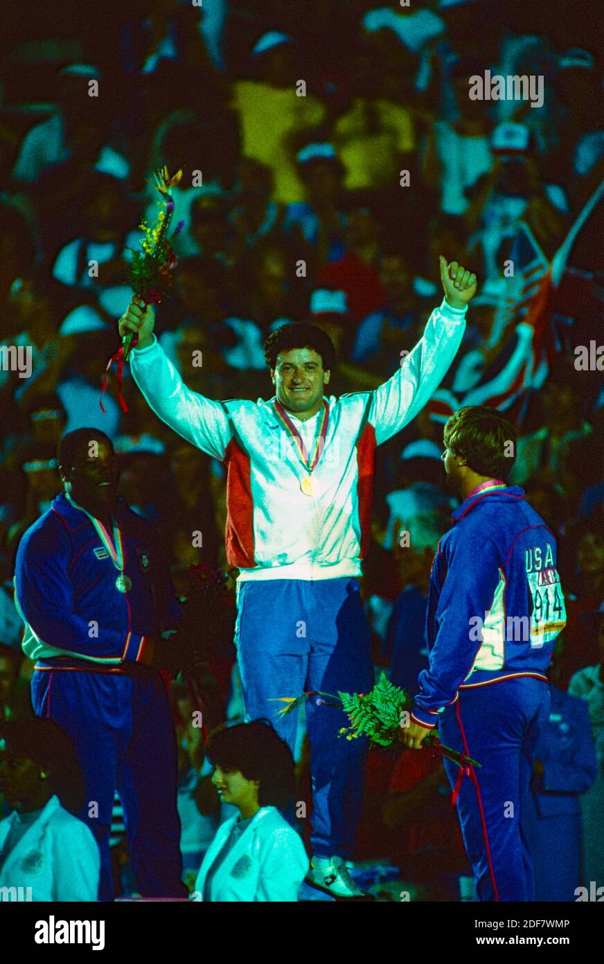 Alessandro Andrei (ITA) gold medal winner in the men's shot put at the 1984 Olympic Summer Games. Stock Photo