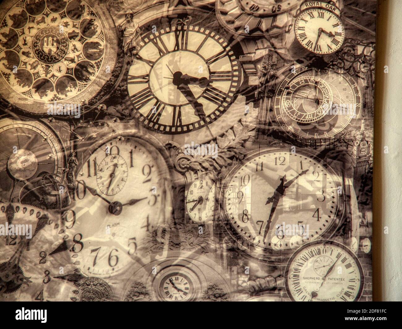 painting of clocks in a restaurant interior, medina, Essaouira, Morocco