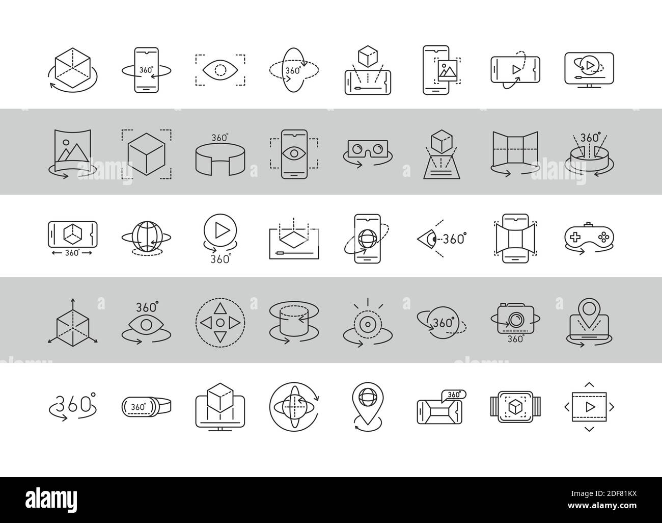 augmented reality icons set simulation innovation technologies vector illustration line style Stock Vector