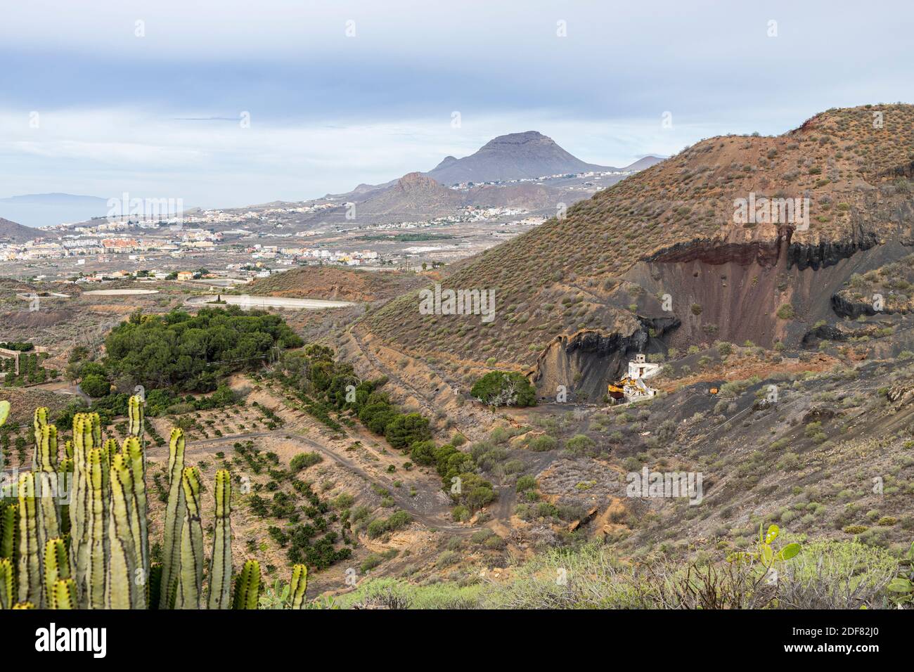 Disused quarry in the side of a volcanic cone in San Miguel de Abona, Tenerife, Canary Islands, Spain Stock Photo