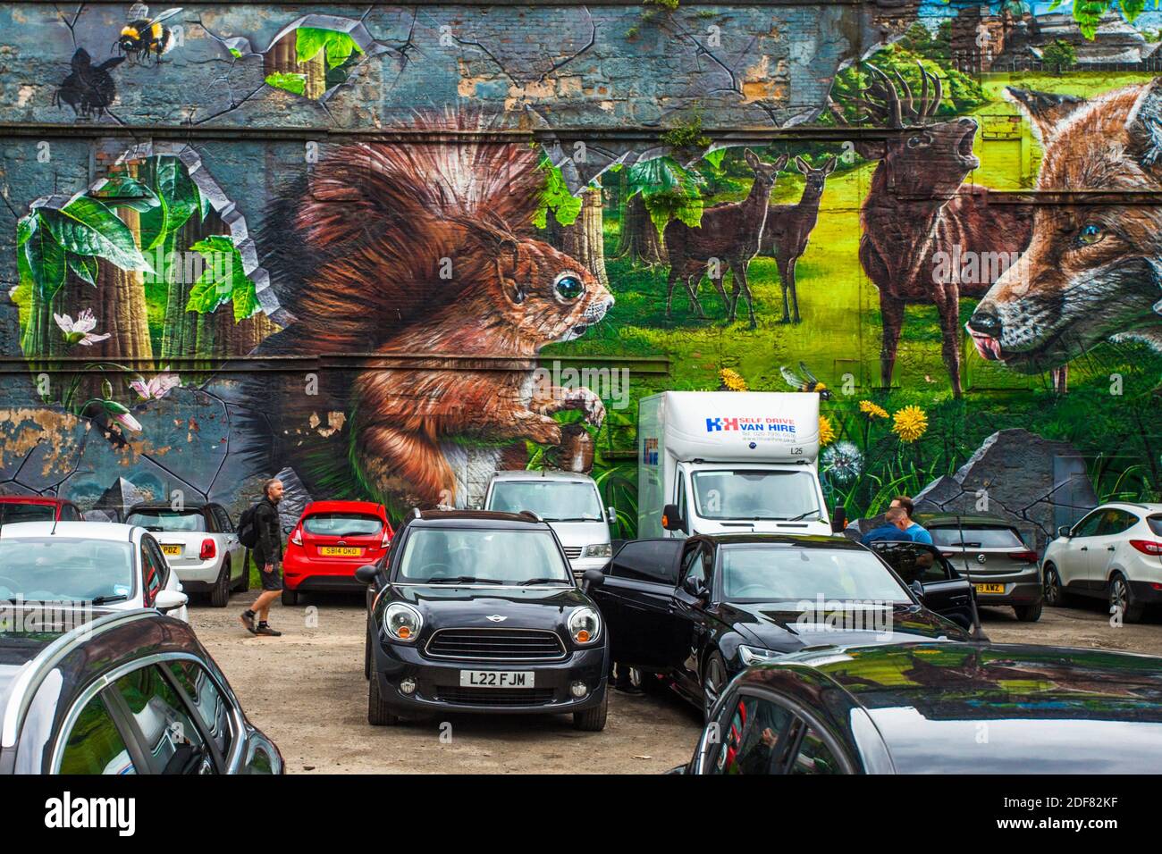 Gigantic mural, art mural, City Centre Mural Trail, Glasgow city center, Scotland, United Kingdom, Europe. Stock Photo