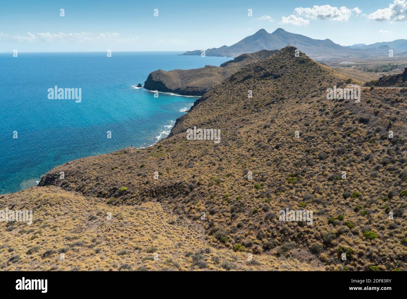 Mediterranean sea from Amatista viewpoint in Cabo de Gata nature reserve Almeria Andalusia Spain. Stock Photo