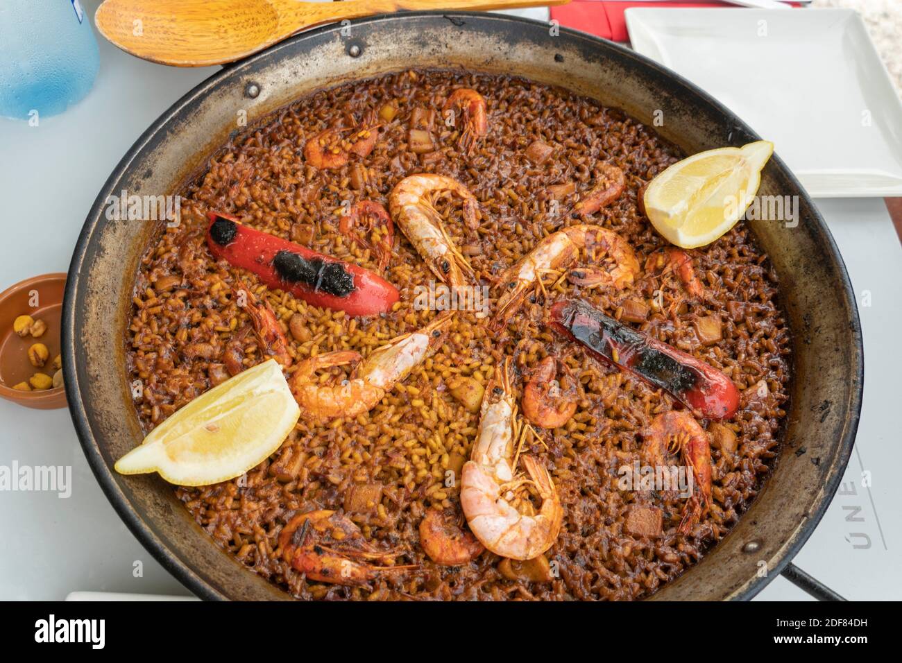 Seafood paella in pan Alicante Spain Stock Photo Alamy