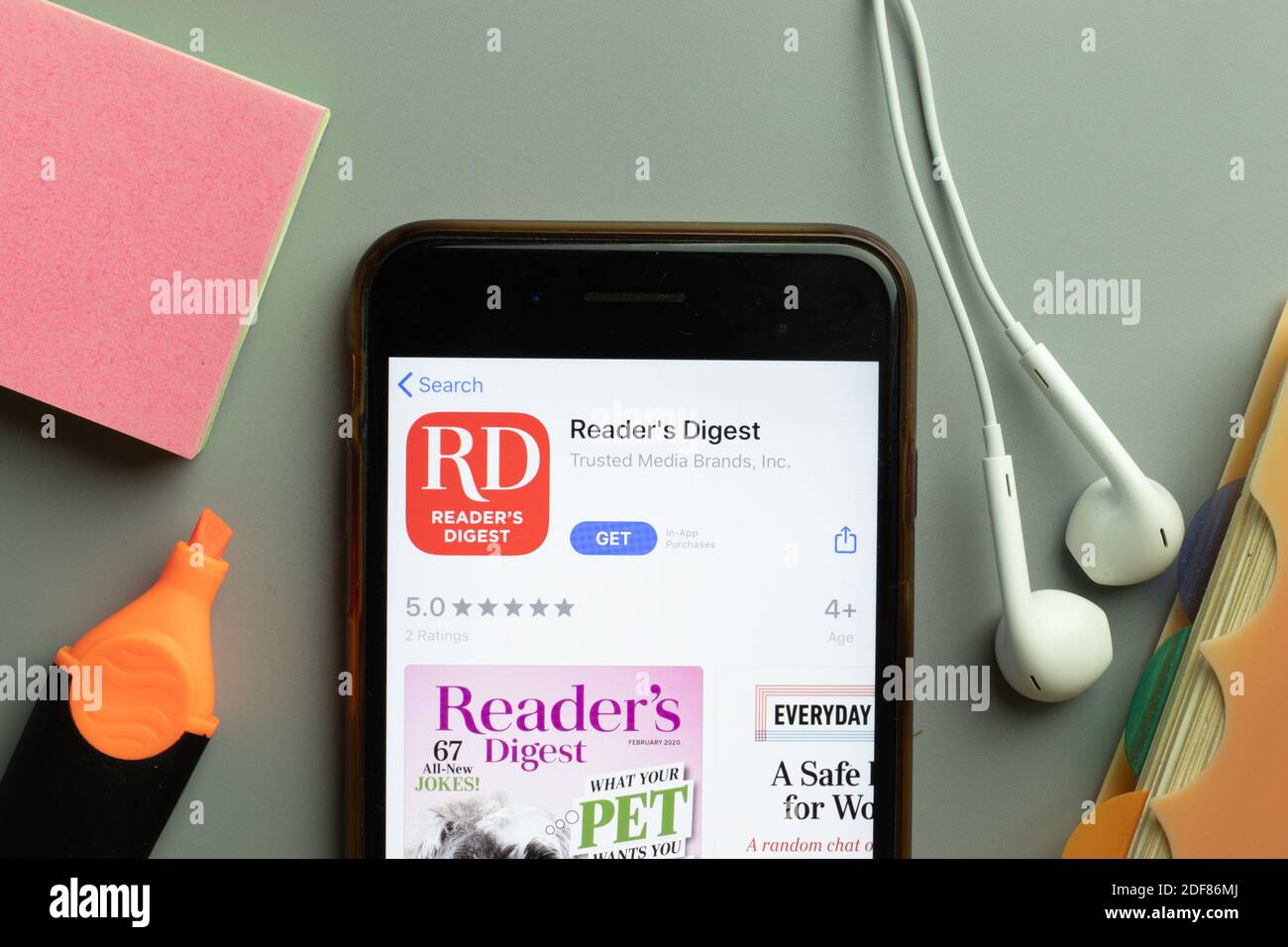 New York, USA 1 December 2020 RD Reader Digest mobile app icon on