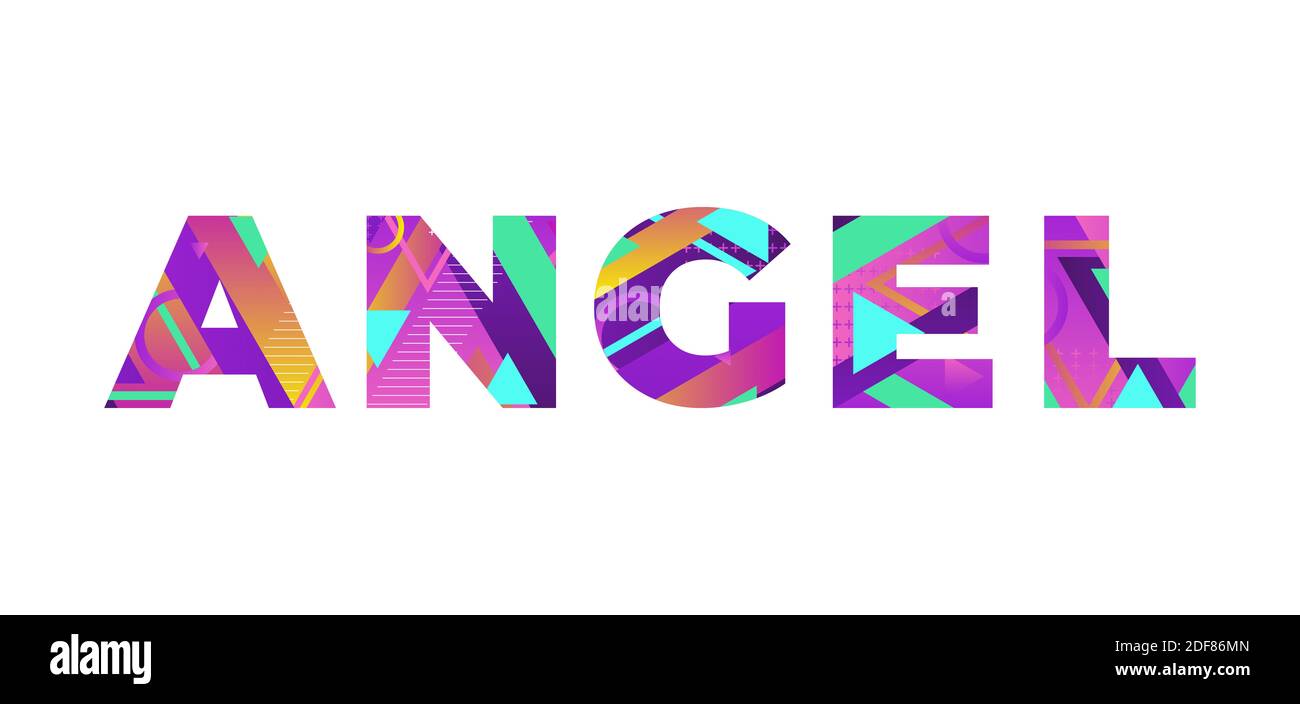 The word ANGEL concept written in colorful retro shapes and colors