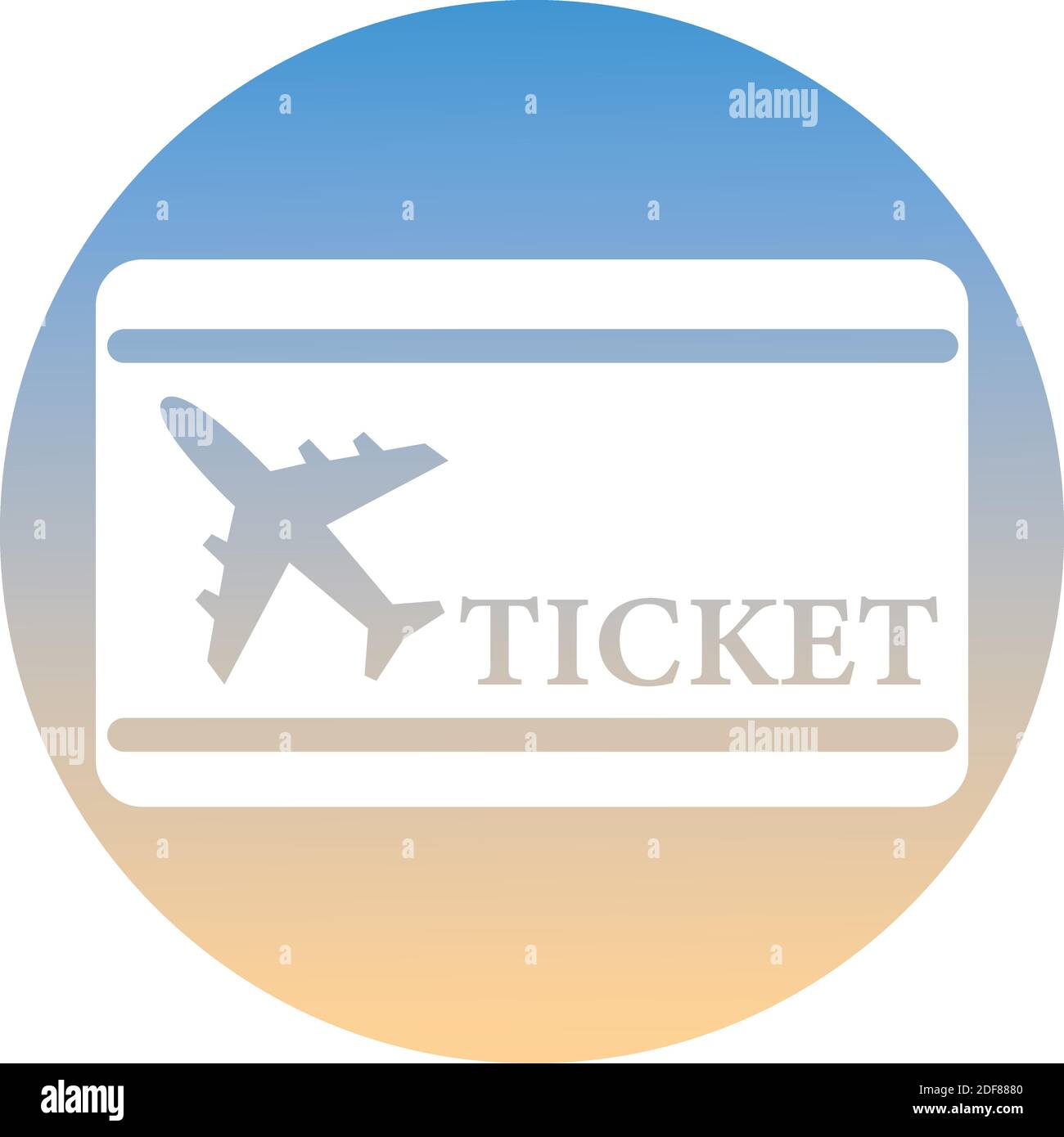 Travel document symbol of a set. White ticket icon, on gradient button. Use for banner, card, poster, brochure, banner, app, web design. Easy to edit. Stock Vector