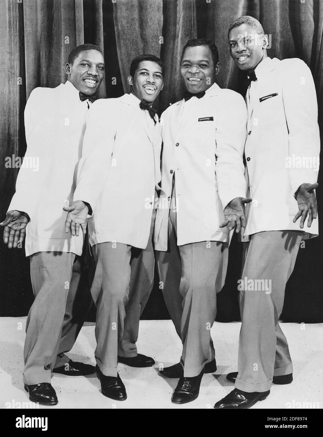 THE DRIFTERS  Promotional photo of American doo-wop and R&B group in 1959 with Ben. E.King second from left as lead tenor. He left the group in mid 1960. Stock Photo