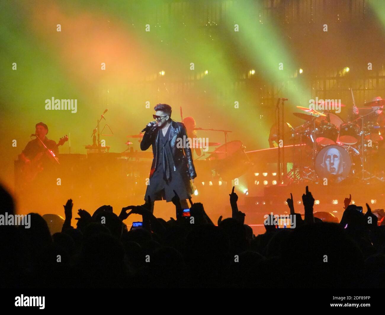 Adam Lambert on stage at a Queen concert in London, UK Stock Photo