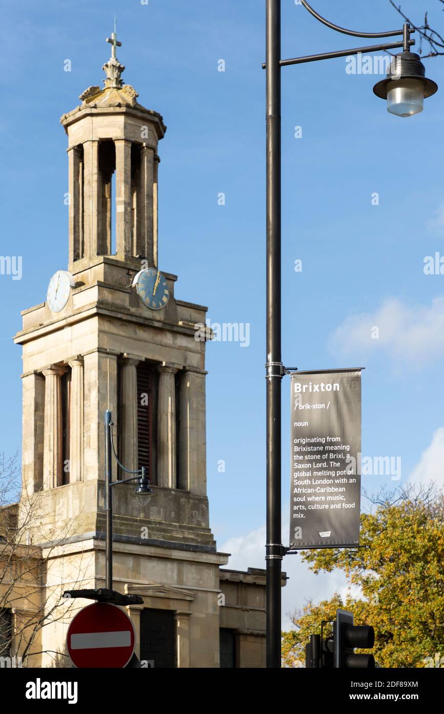 A sign presenting a definition of 'Brixton' installed for the BID