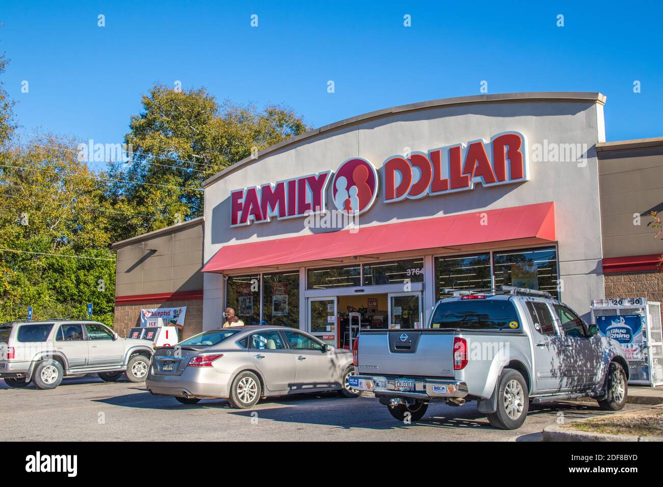 Augusta, Ga USA - 12 02 20: Family Dollar Retail Store front entrance cars people Stock Photo