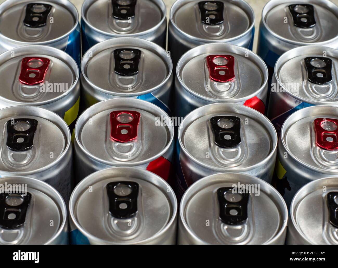 Shiny Silver Aluminum Soda Cans in a Group Stock Photo