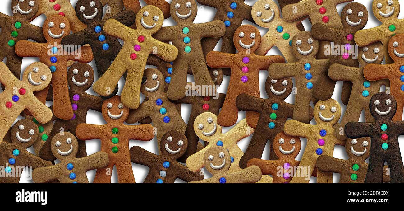 Diversity celebration and celebrating diverse culture and pride as a multi cultural symbol of togetherness during the holiday season with baking. Stock Photo