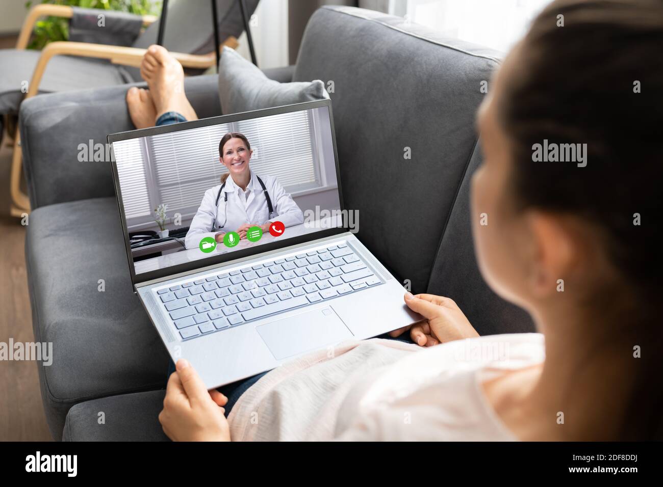 Online Medical Video Conference With Doctor On Laptop Stock Photo