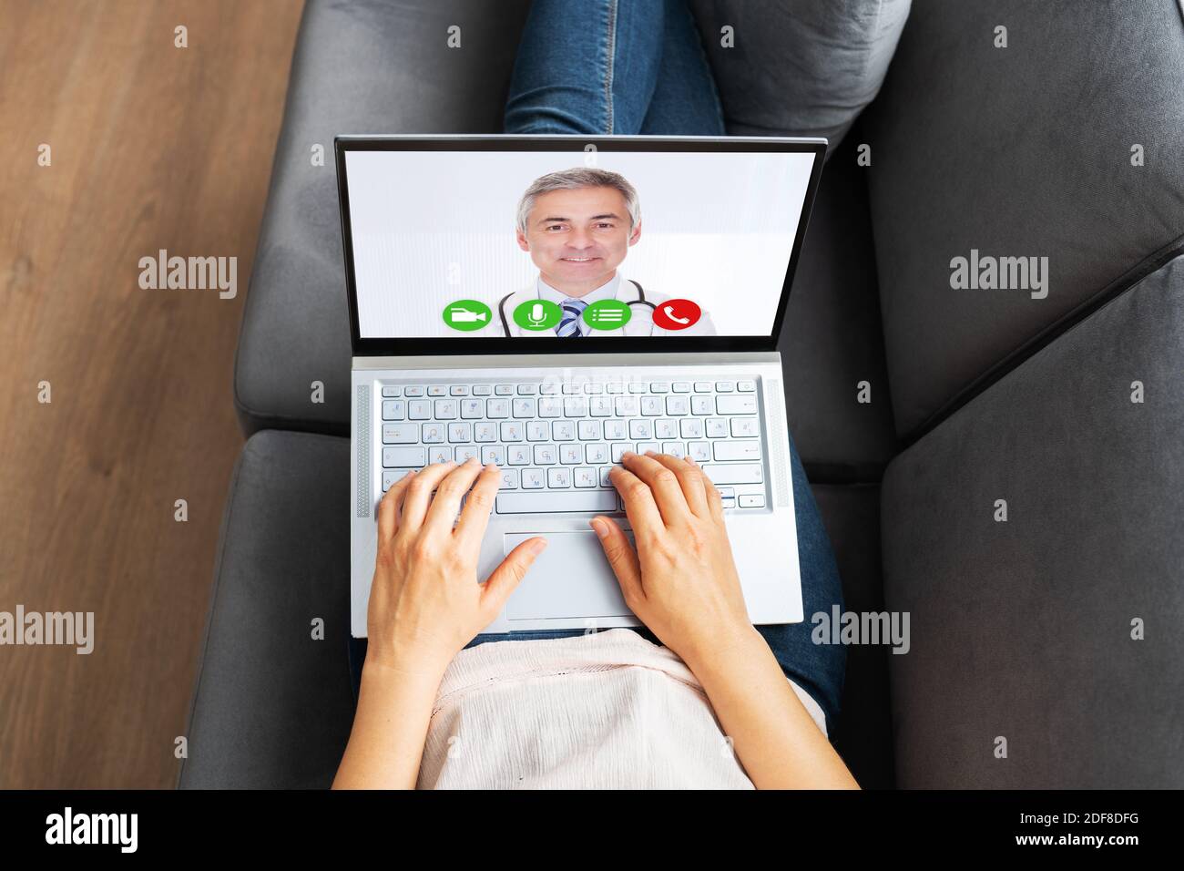 Online Medical Video Conference With Doctor On Laptop Stock Photo