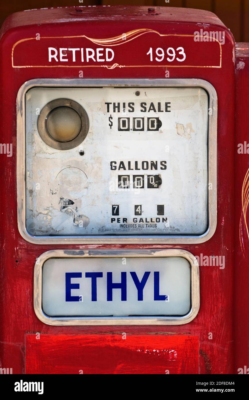 Historic gas pump retired in 1993 - NEVADA Stock Photo