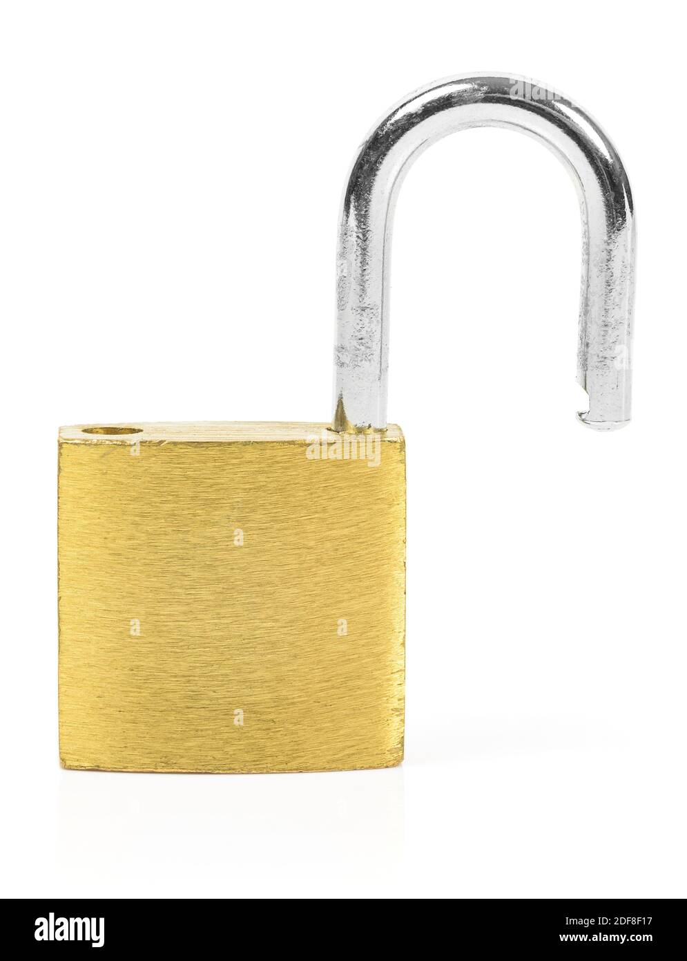 Yellow open padlock isolated on white background with clipping path Stock Photo