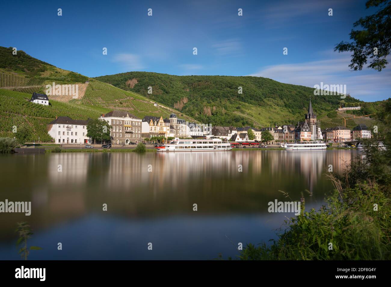 Panoramic Image Of Bernkastel Close To The Moselle River At Sunset, Germany Stock Photo