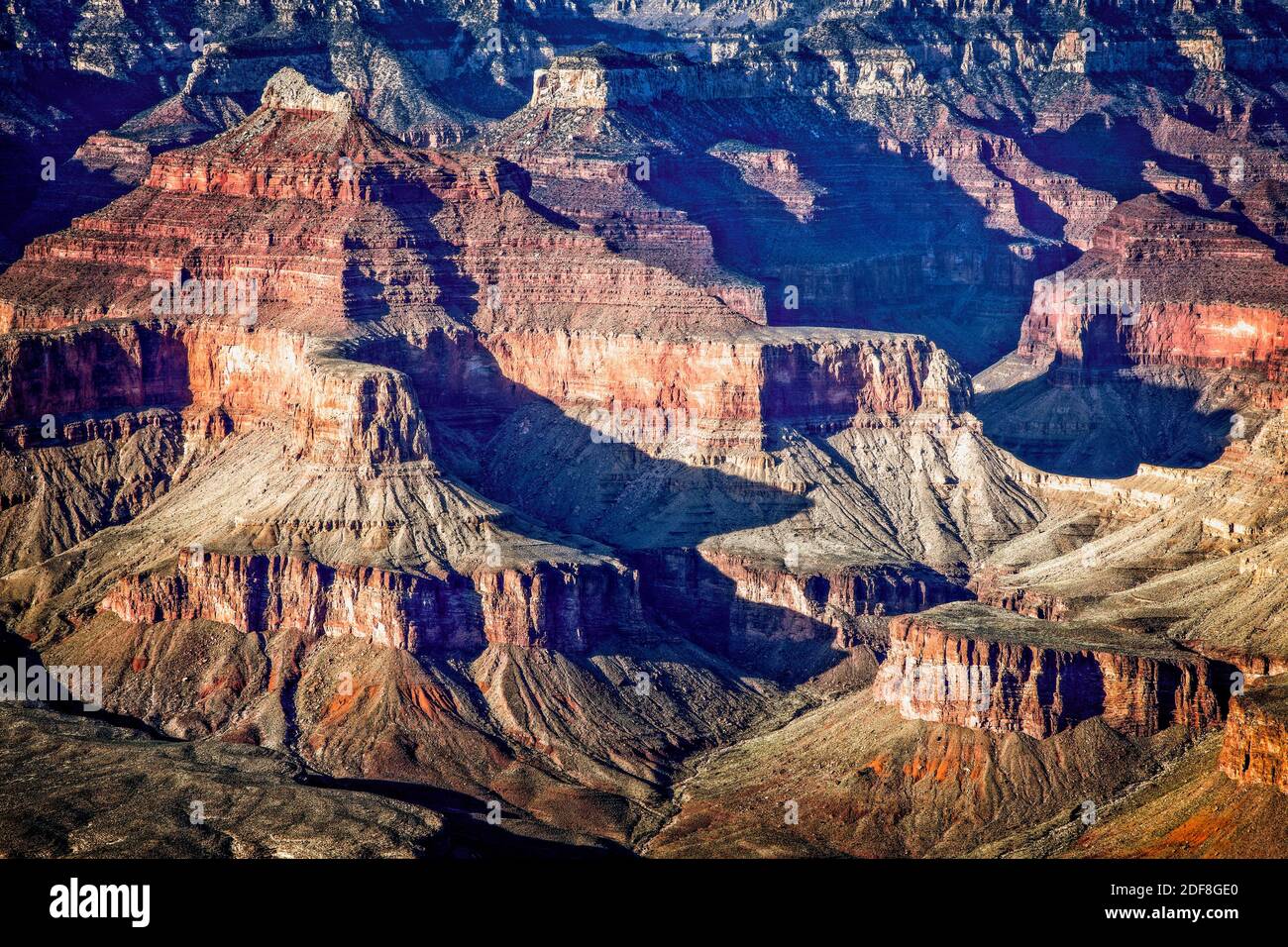 The carved canyons inside of Grand Canyon National Park in Arizona. Stock Photo
