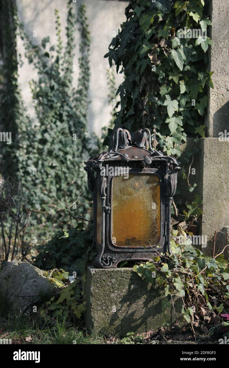 lamp on a grave on Vienna Central Cemetery Stock Photo