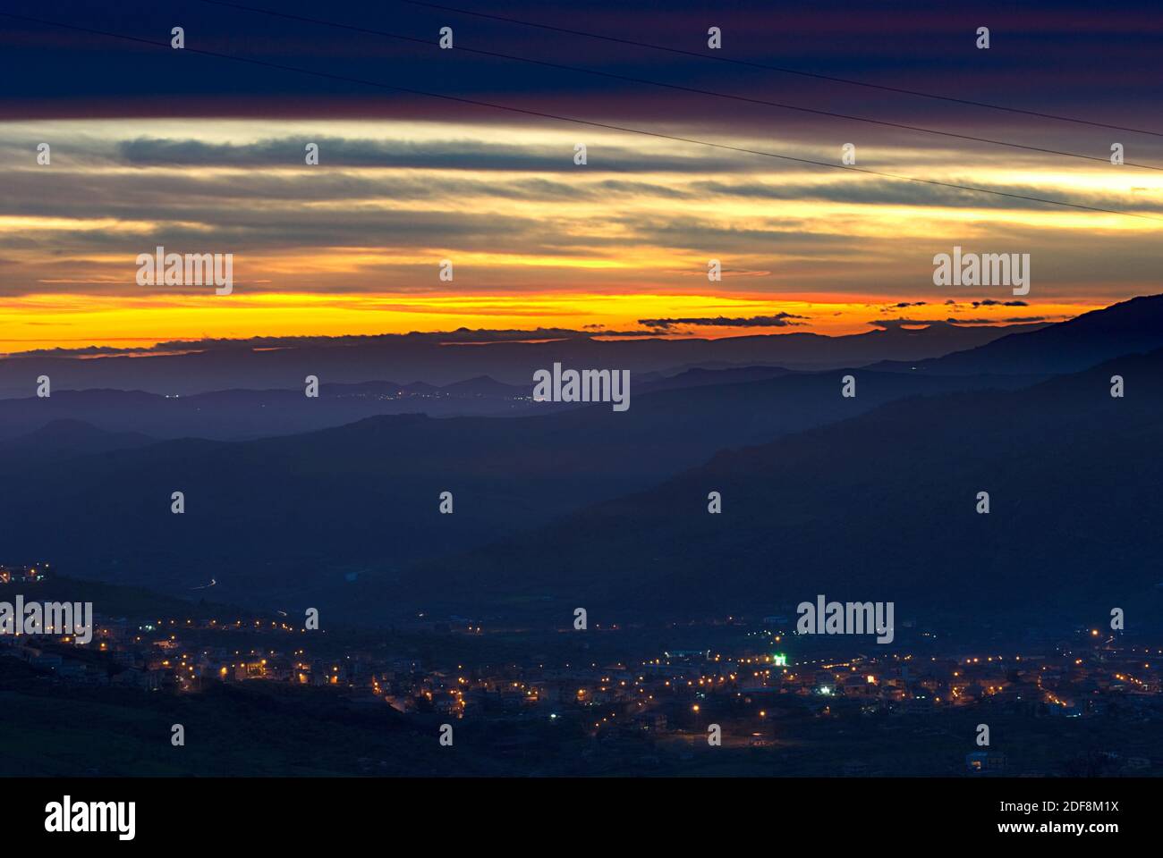 Night lights in valley at twilight Stock Photo Alamy