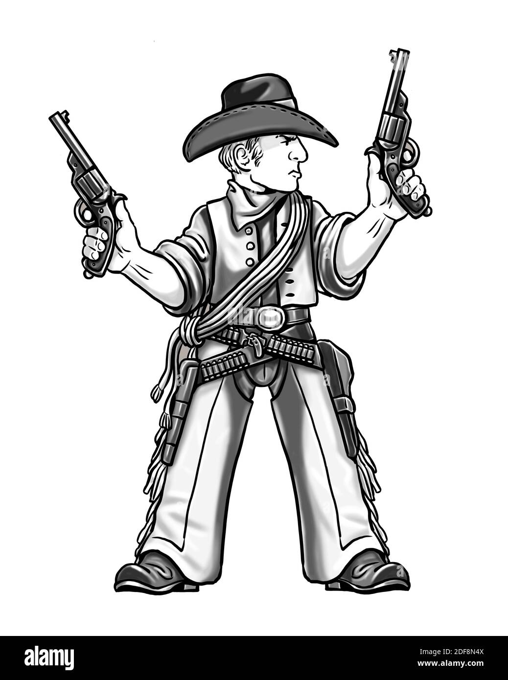 Wild west gunfighter cartoon. Cowboy template for coloring book. Stock Photo