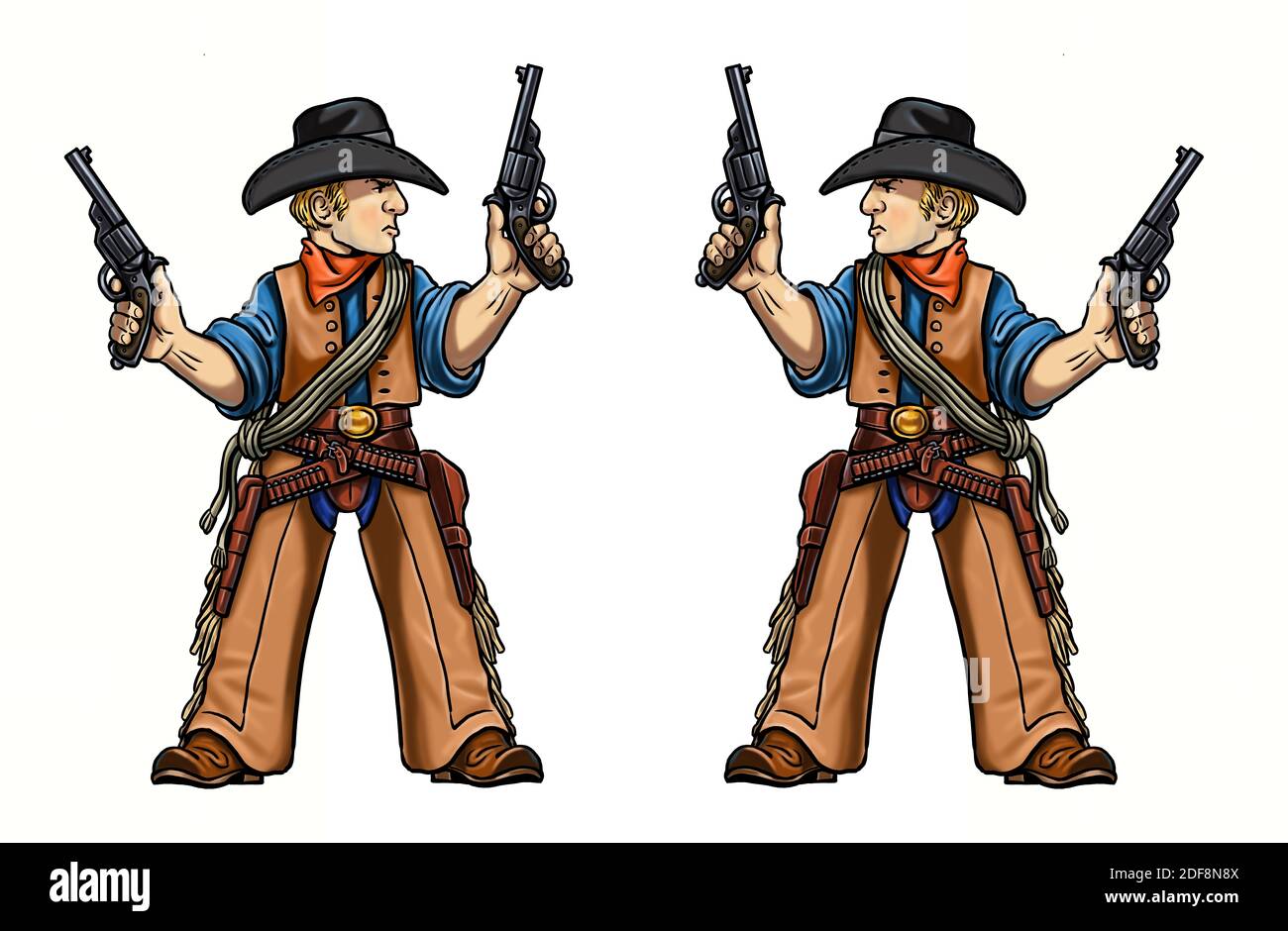 Wild west gunfighter cartoon. Cowboy template for coloring book. Stock Photo