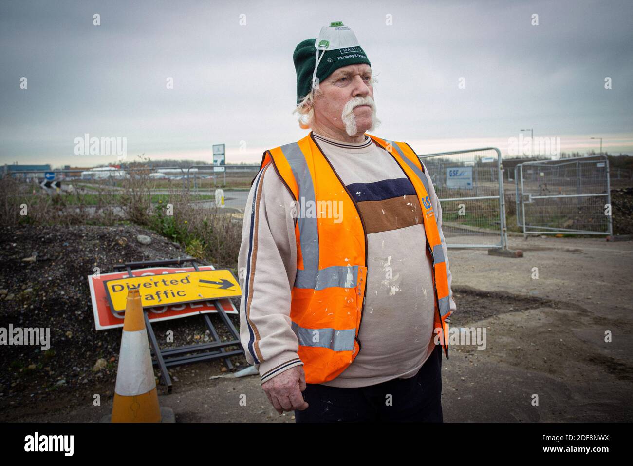 GREAT BRITAIN / KENT / Harvey  a painter working for the post-Brexit lorry park next near Ashford in Kent. Stock Photo
