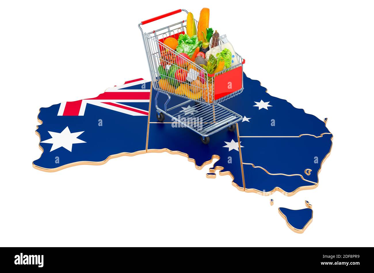 Purchasing power in Australia concept. Shopping cart with Australian