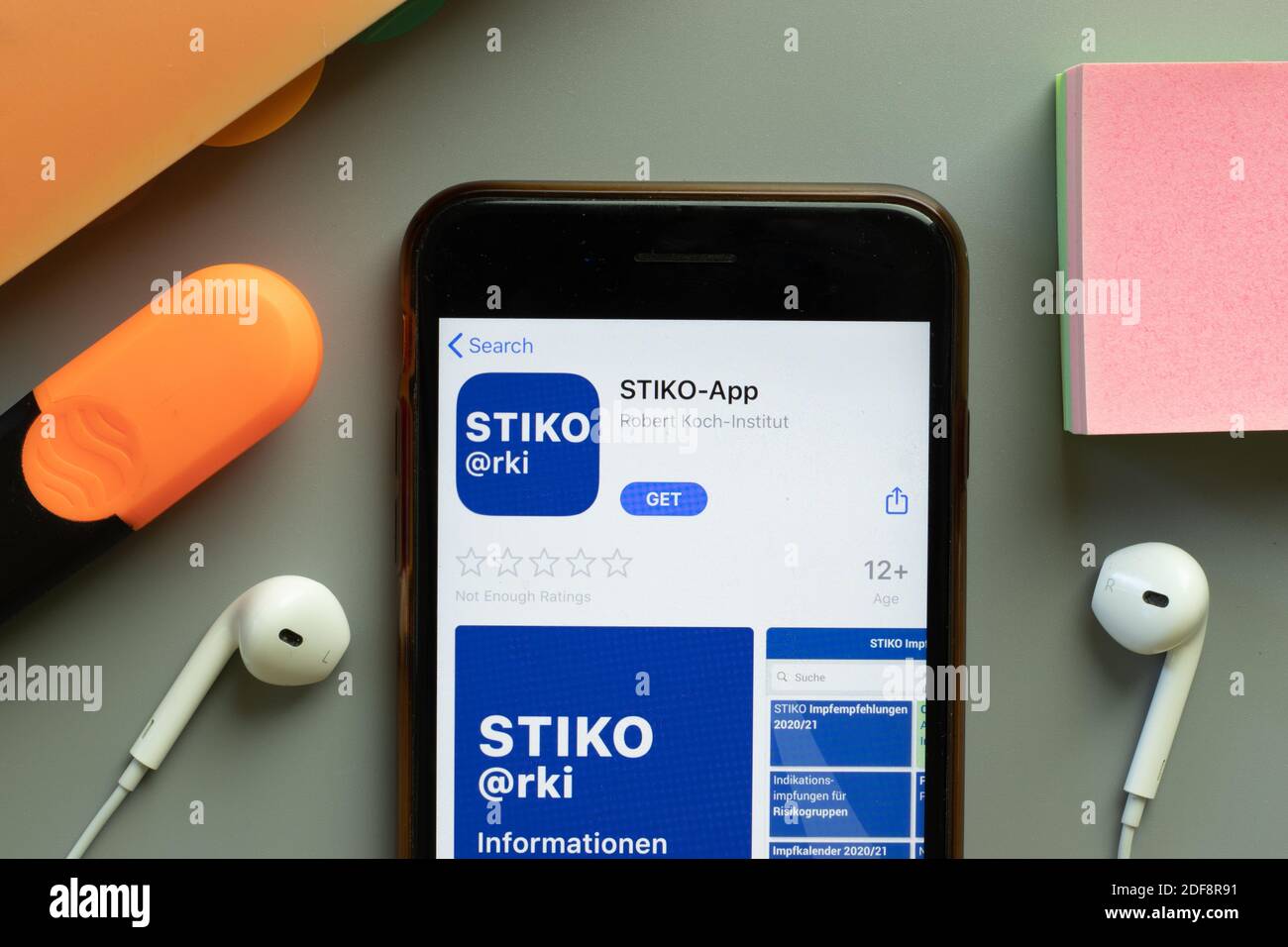 New York, USA - 1 December 2020: STIKO-app mobile app icon on phone screen top view, Illustrative Editorial. Stock Photo