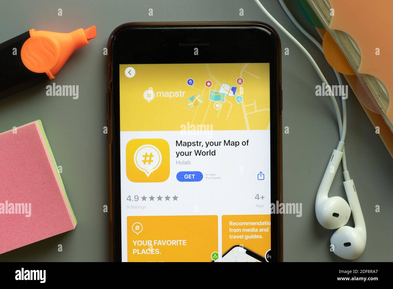 New York, USA - 1 December 2020: Mapstr mobile app icon on phone screen ...