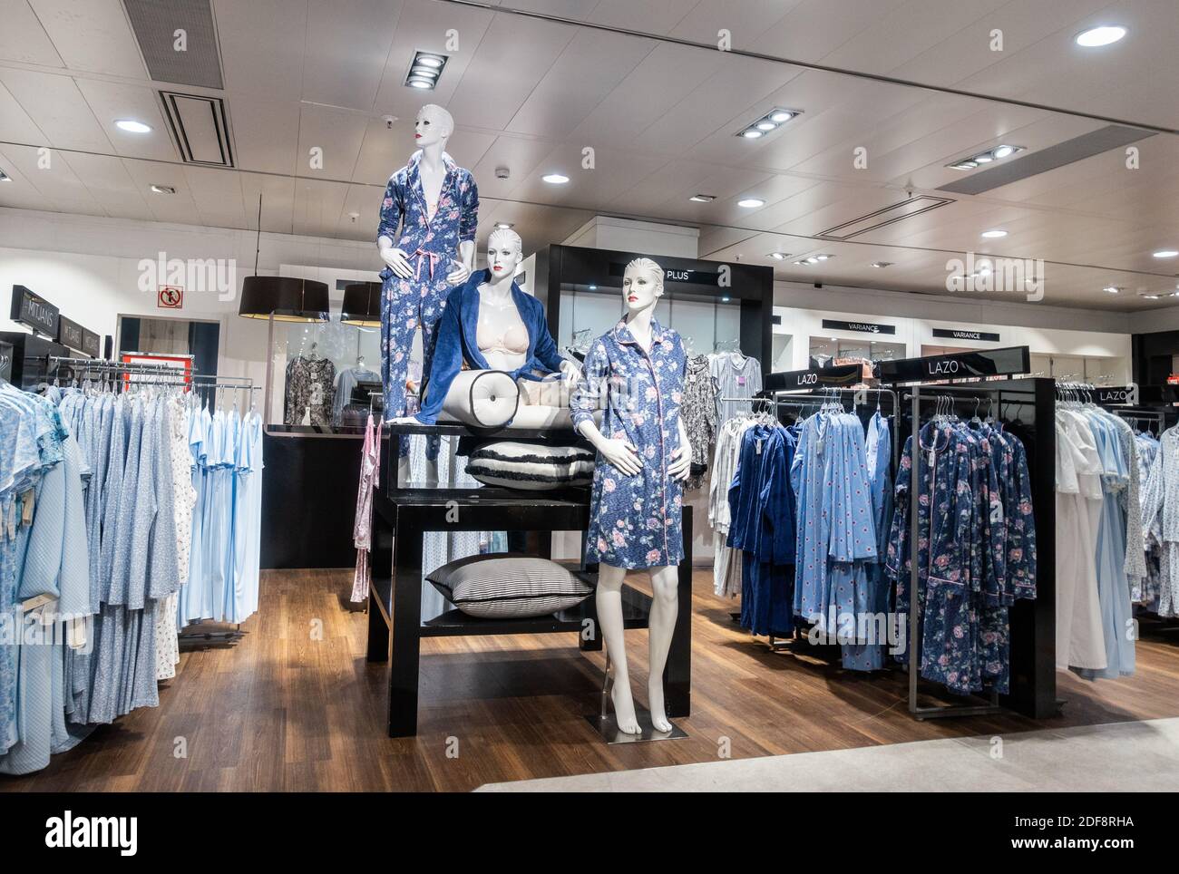 Pyjamas display in women's clothing store. Stock Photo