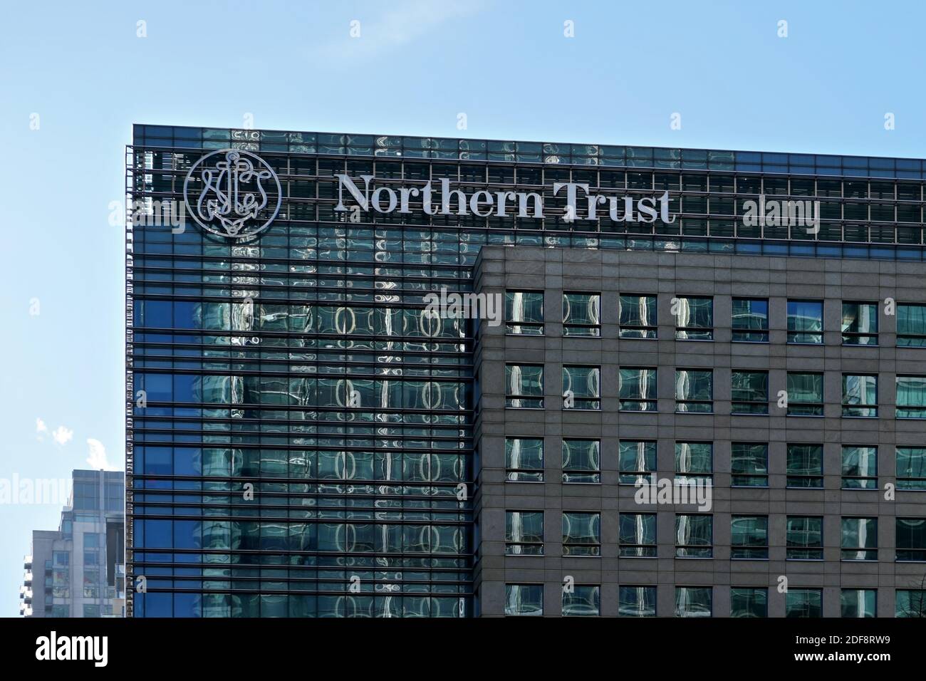 London, United Kingdom - February 03, 2019: Northern Trust UK branch offices at Canary Wharf. NT corporation is financial services company founded in Stock Photo