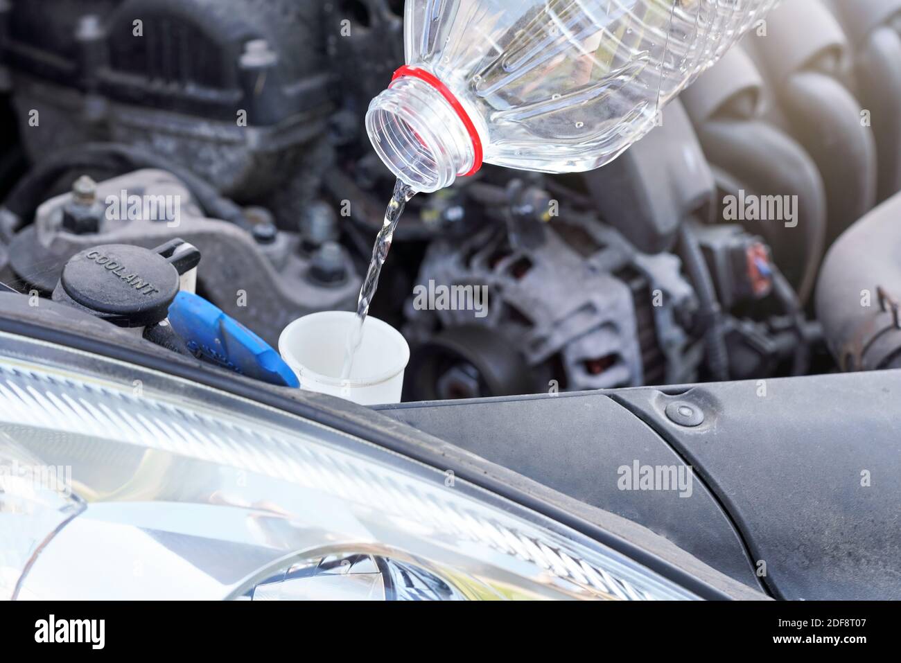 Pouring distilled water (ecological alternative to washing fluid) to