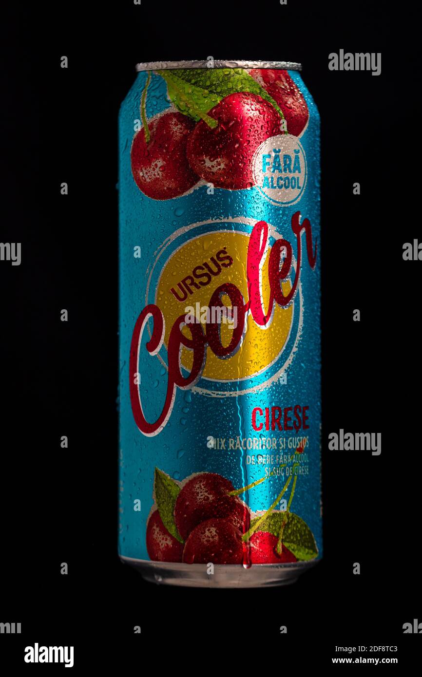 Notorious behind old Can of Ursus Cooler beer on beer barrel with dark background. Illustrative  editorial photo shot in Bucharest, Romania, 2021 Stock Photo - Alamy