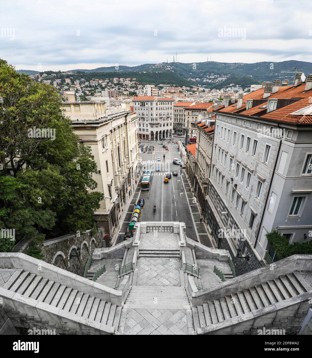 Trieste seen from the top of the Scala dei Giganti with a view of Piazza Goldoni Stock Photo