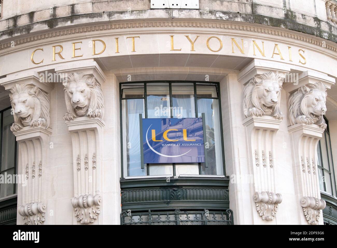 A shop sign of Le Credit Lyonnais bank âÂ€Â™ LCLâÂ€Â™ in Paris, on April 9, 2020 in Paris, France., Photo by David NIVIERE/ABACAPRESS.COM Stock Photo