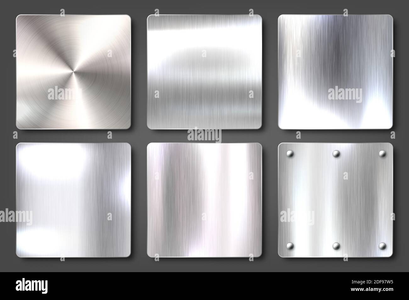 Realistic brushed metal textures set. Polished stainless steel