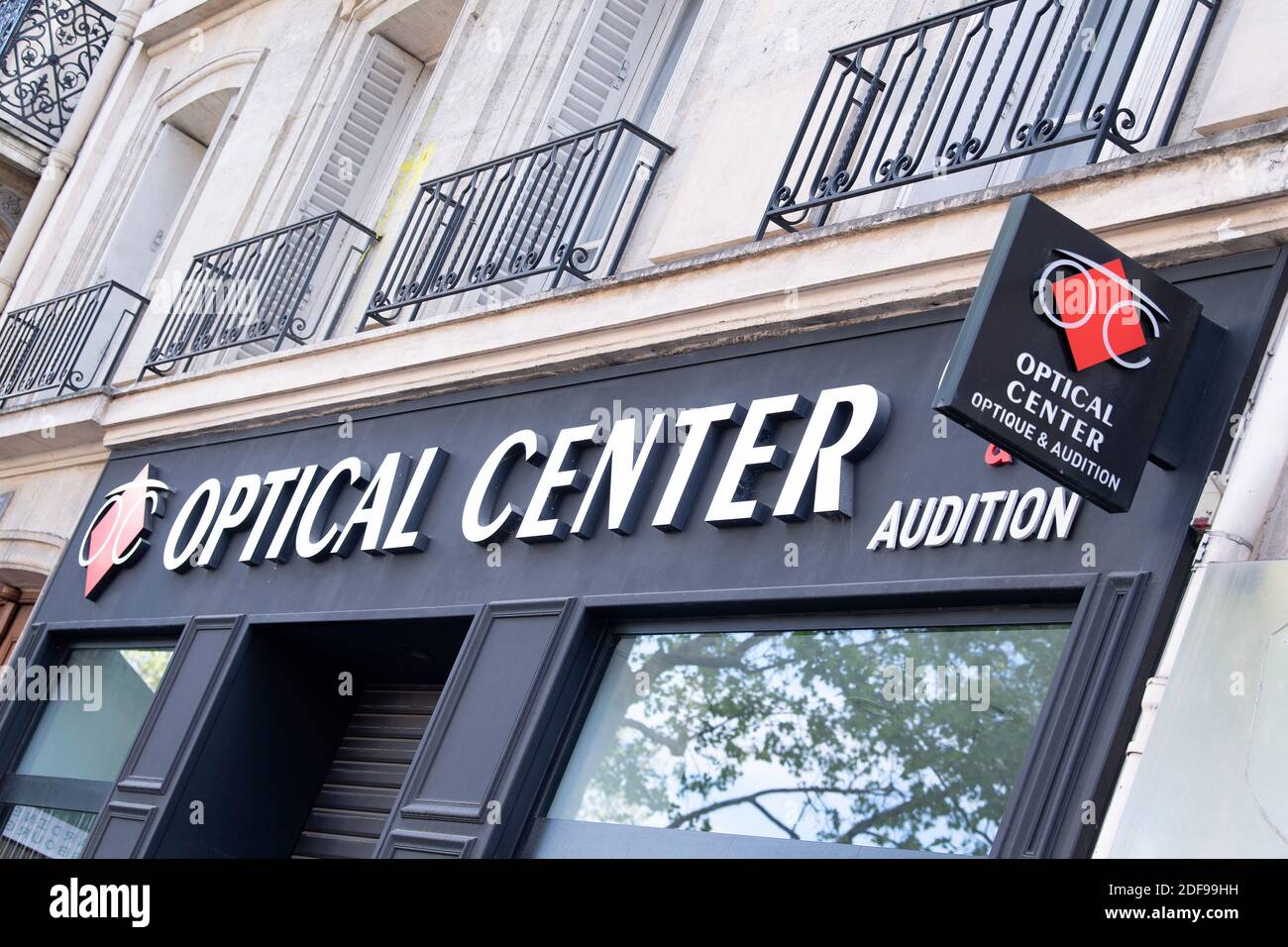 A shop sign of Optical Center in Paris, on April 17, 2020, France.Photo