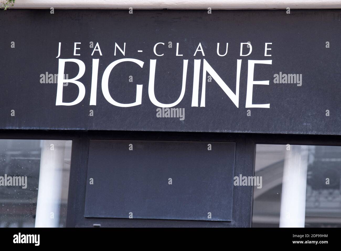 A shop sign of Jean-Claude BIGUINE in Paris, on April 17, 2020, France.Photo by David Niviere/ABACAPRESS.COM Stock Photo