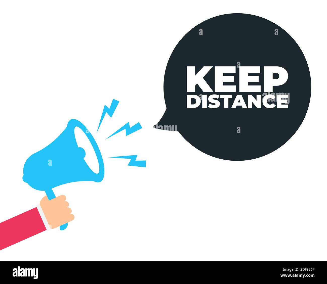 Keep distance card with megaphone. Attention sign. Keep social distance