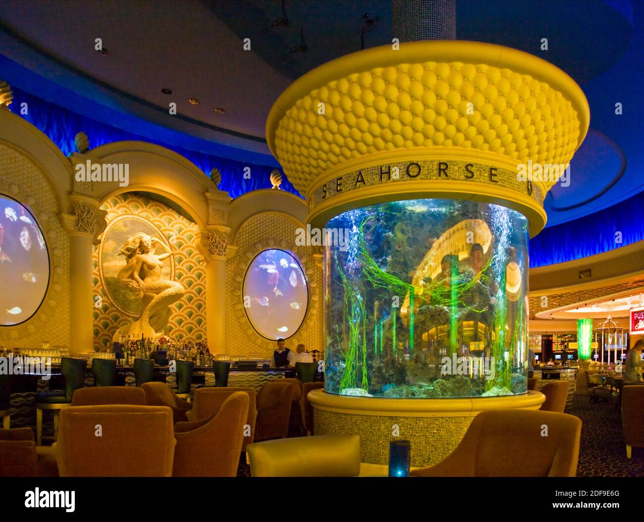 The SEAHORSE BAR and its aquarium inside of CEASARS PALACE HOTEL LAS