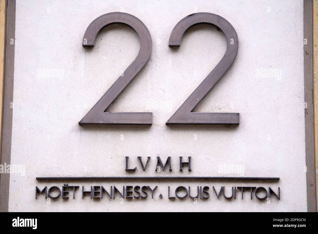 An LVMH sign shop (Moet Hennessy. Louis Vuitton) at 22 Avenue Montaigne ...
