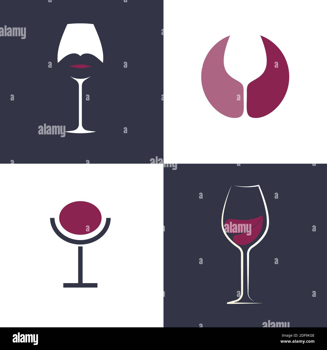 Elegance wineglass flat style vector logo concept. Wine glass with lips silhouette isolated icon Stock Vector