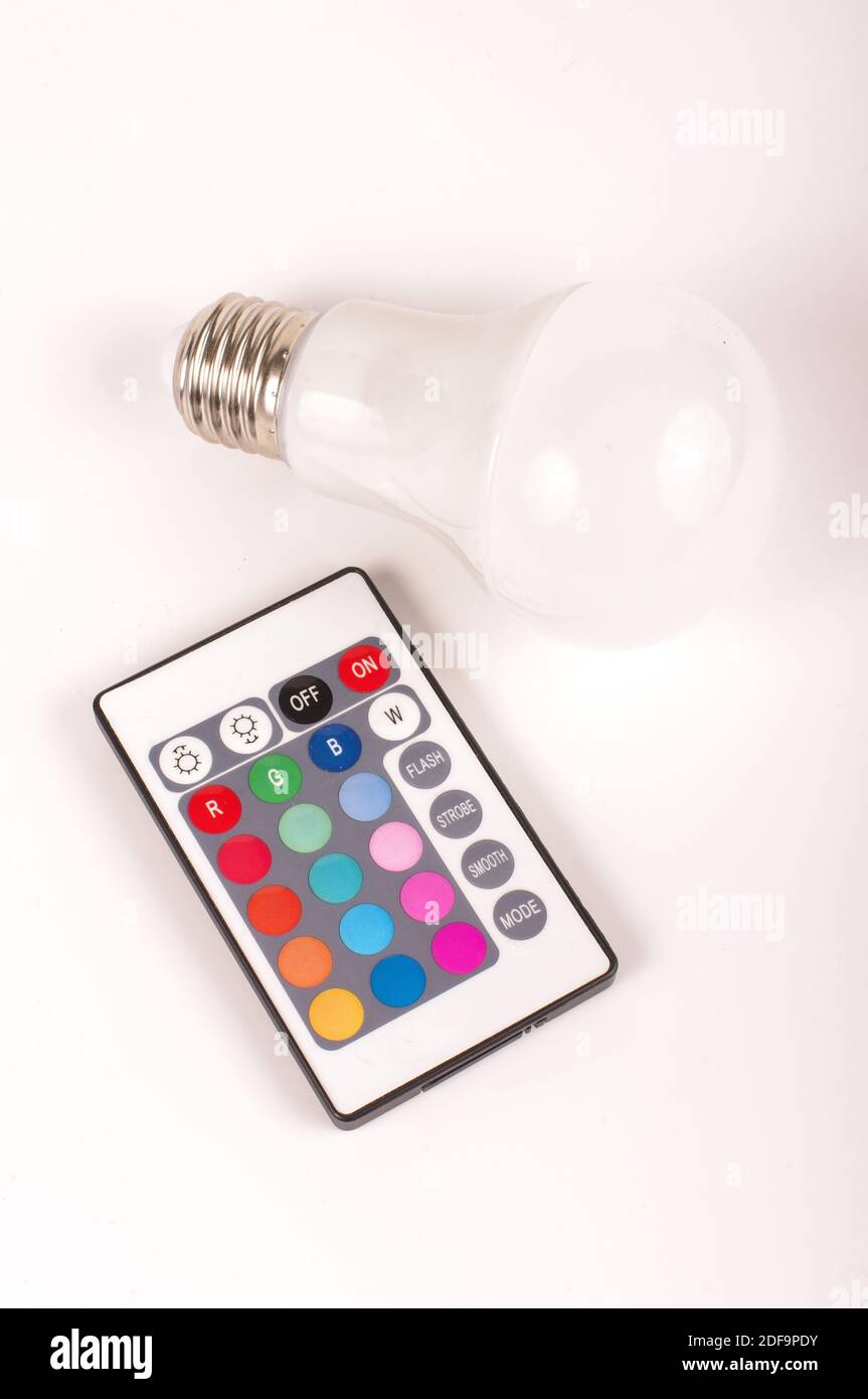 Remote control for light emitting diode LED theme light bulb isolated